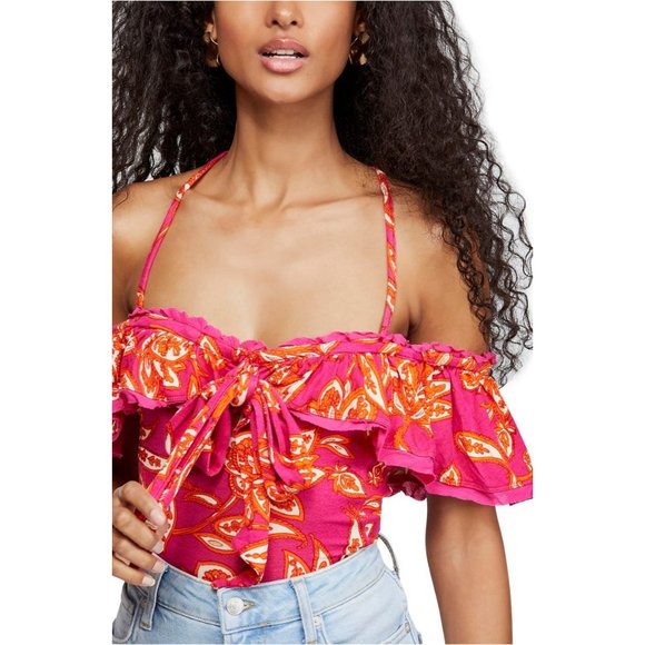 FREE PEOPLE Cha Cha Ruffle Off-shoulder Top Paisley X-Small 0-2 NEW - Picture 6 of 12